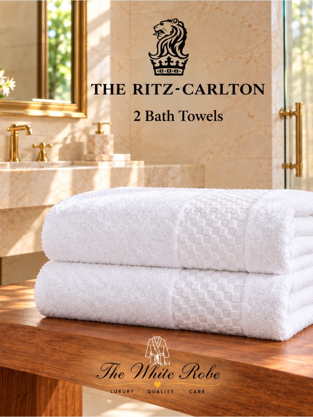 The Ritz-Carlton Set of 2 White Cotton Bath Towels